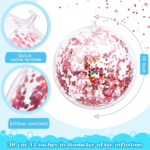 2-pack uppblåsbara glitterstrandbollar 24\" 16\" Jumbo poolleksaker Bal