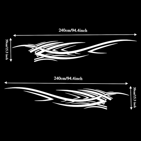 2 stk. (Hvid) 94,4'' Flamme Grafik Bilsidesklistermærker Flamme