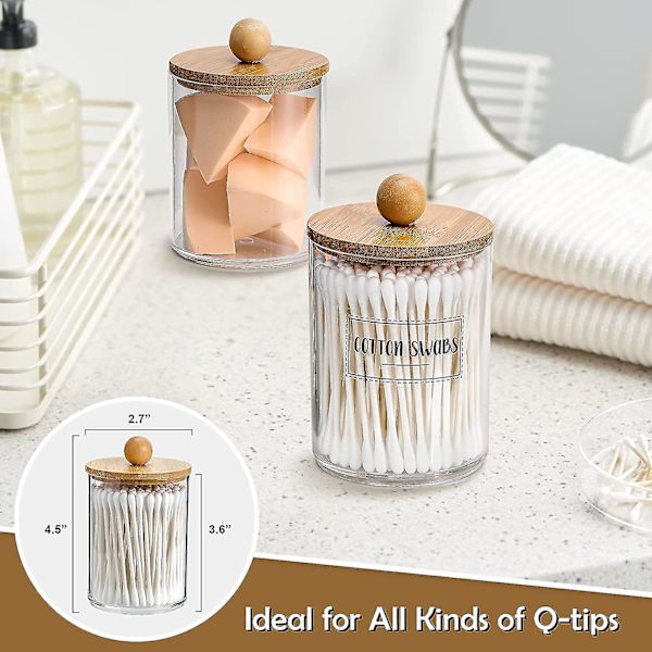 4 stk. Q-tip-holderdispenser, 10 oz. klare plastikbeholdere til apotekerkrukker til forfængelighedsmakeup-arrangør