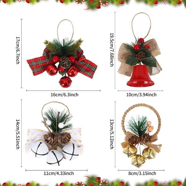 4 Styles Christmas Bow with Bells, Christmas Bells Pendants with