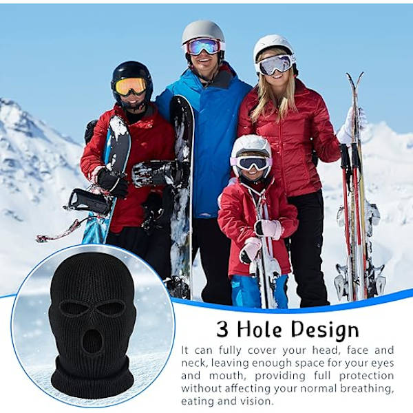 Strikkebalaclava 3 hull ansiktsbalaclava heldekkende ansiktsbalaclava