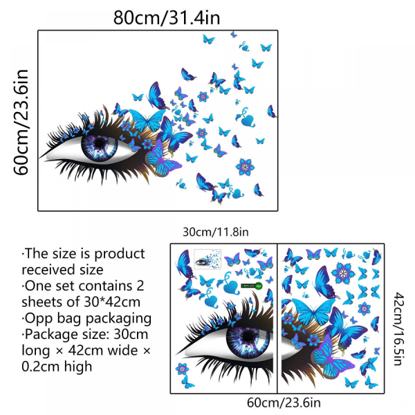 Blå veggklistremerker øyne øyenvipper veggklistremerker