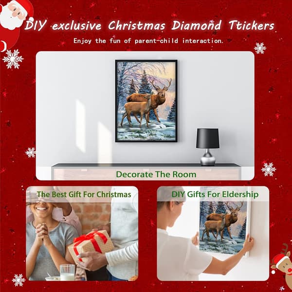 5D Diamantmaleri Jul, Juleelg 5D DIY Runde Fuld Dr