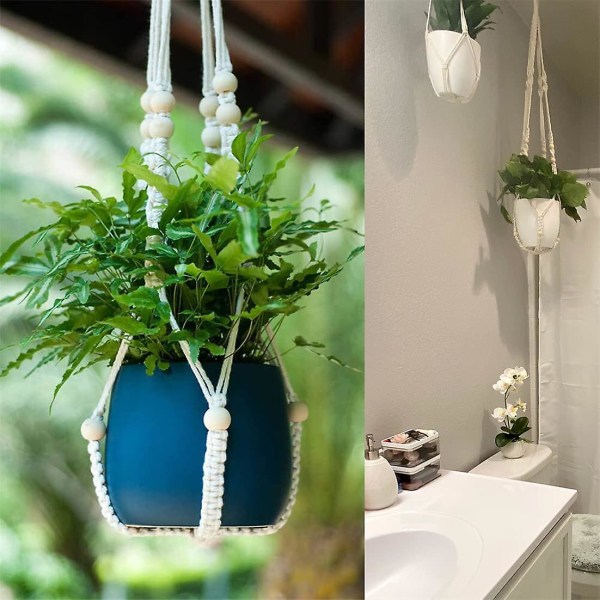 2 st Macrame Hängande Krukväxter Växthängare Macrame Fläta Vägg Hängande Växthållare Bomullsrep Med Pärlblomma Kruka