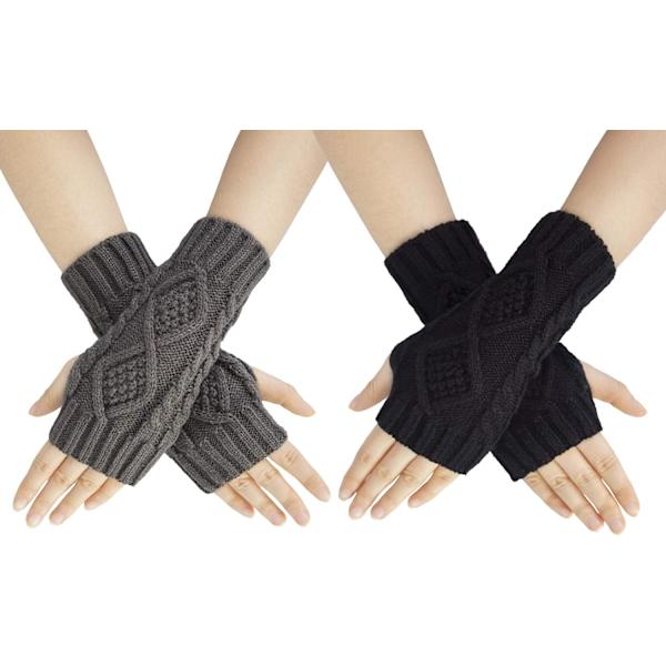 2 par halvfingerhandskar vantar dam vinter stickade handskar