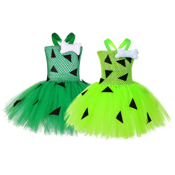 Halloween Flintstones Benkostym Tutu-klänning för flickor 1-12 år Semester (XXL(9-10 år) Grön)