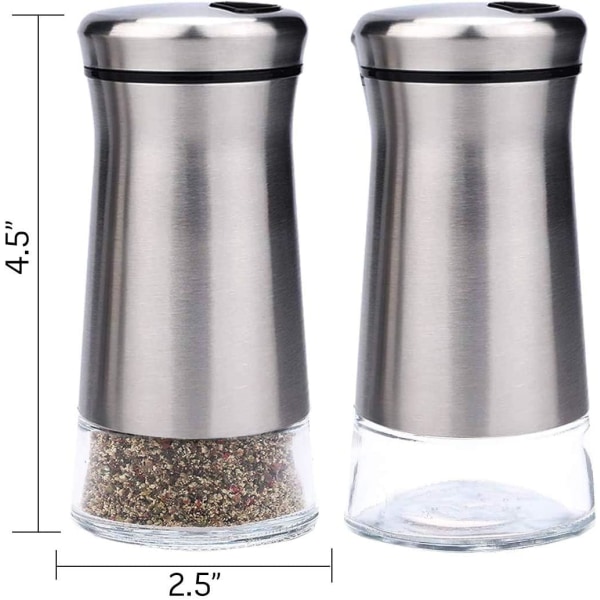 Salt- og pepperbøsse i rustfritt stål med glassbunn og justerbar