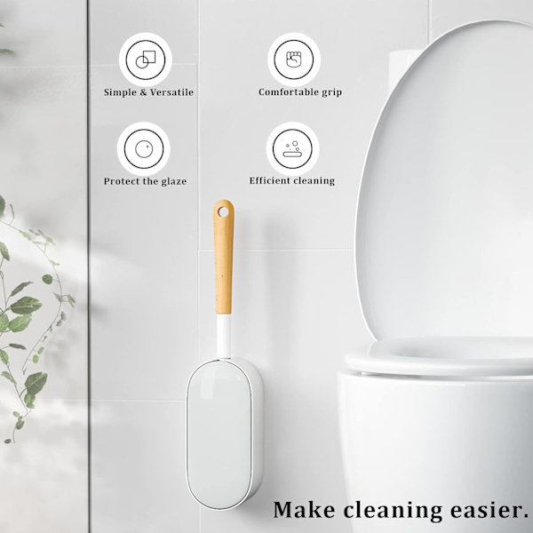 Toiletbørste og Holder med Låg Sæt, Buet Design Vinklet Toilet