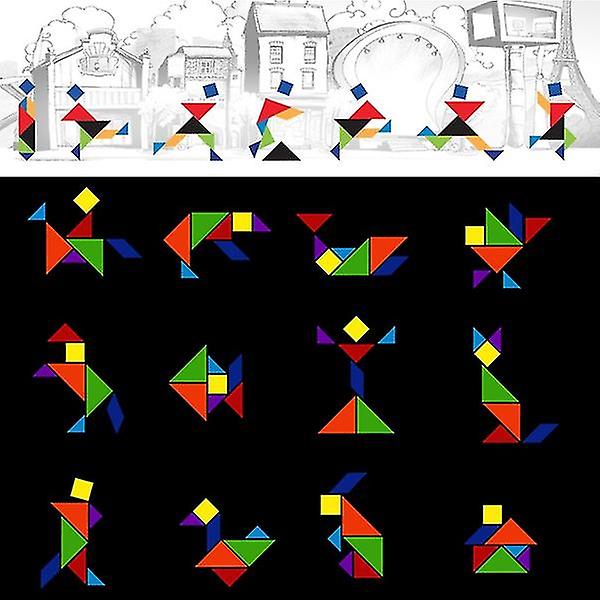 7-osainen palapeli, neliön muotoinen puinen palapeli, tangram-palapeli, älykkyyden kehittämispeli, aivopähkinä, älykkäät palikat, opetuslelu, hyvä lahja lapsille