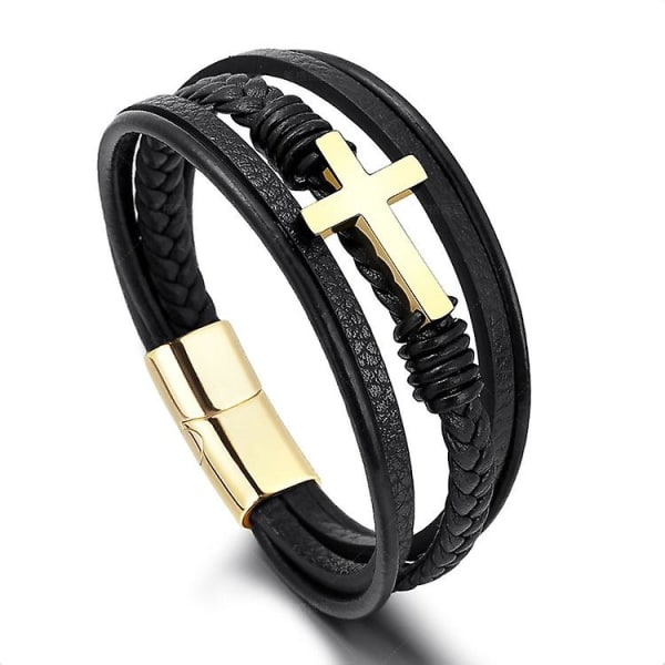 Vintage Kvæg Læder Armbånd Multi-lag Rustfrit Stål Vævning Læder Armbånd Mænd Ornament