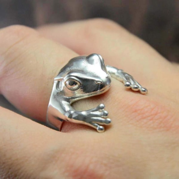 Retro Frog Ring, Vintage Sterling Silver Frog Ring för män och kvinnor, justerbar Creative 3d Open Ring Smycken Present (STORLEK 9)