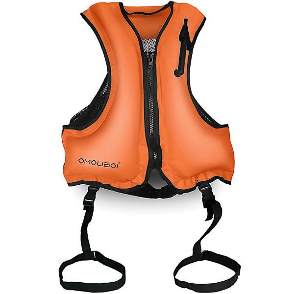 Redningsvest til voksne og børn, oppustelig svømmevest til dykning med mundblæsning (orange)