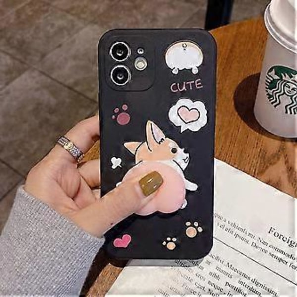 Miesten ja naisten luova hauska uutuus heiluva 3D vaaleanpunainen takapuoli eläimet pehmeä TPU silikoni kumipuhelinkotelo, iPhone X/XS||Corgi Butt musta