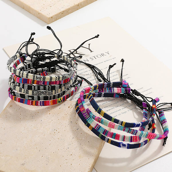 Surferarmbånd for kvinner og menn - 5 farger 5 stykker Boho-stil - Strand- og festivalsmykker - Håndlaget økologisk bomull Vanntett justerbar