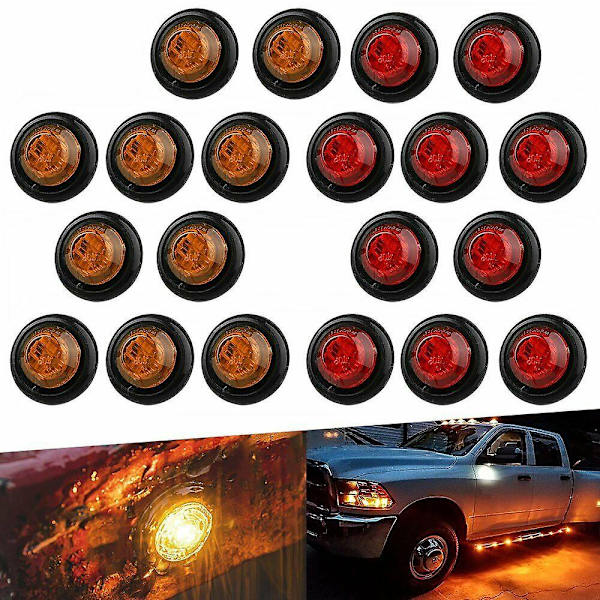 20 stk. 3 LED 3/4\" runde sidemarkør indikatorlys, lastbilsignallys til 12v bil bus lastbil trailer
