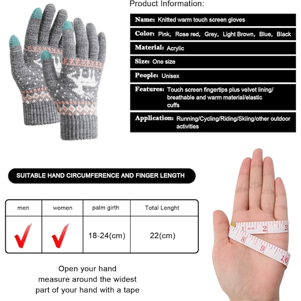Vinter Strikkede Varme Handsker Unisex Touch Screen, Termisk Elastisk F