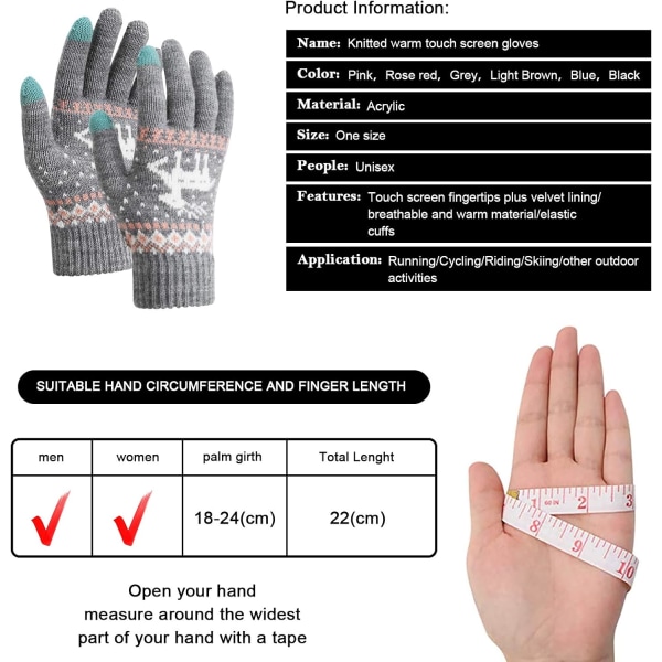 Vinterstrikkede varme handsker Unisex Touch Screen, termisk elastisk F
