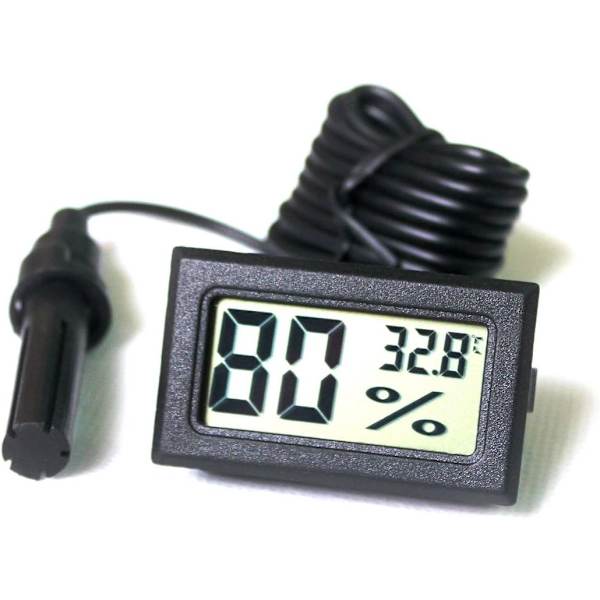 LCD Digital Tuner Inbyggd Termometer Hygrometer med Extern Sond för Kläckare Akvarium Fjäderfä Reptil Svart.