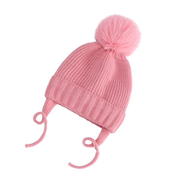 Børns strikkede hue med justerbare fletninger ørebeskyttere plus fleece varm babyhue (Pink)