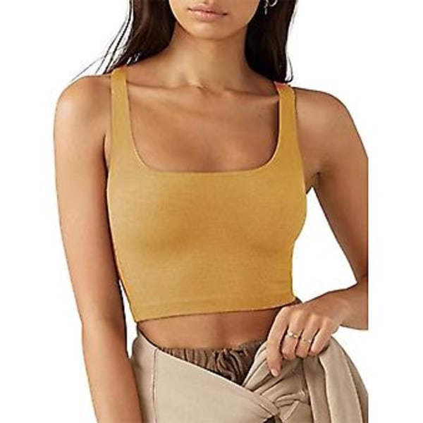 Kort Ærmeløs Tank Top Firkantet Hals Ren Farve Komfortabel Moderigtig Åndbar Casual til Fest Shopping (SYellow) Yellow S