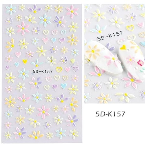 5D Daisy-präglade nagelklistermärken Sommarblomma nail art Bl