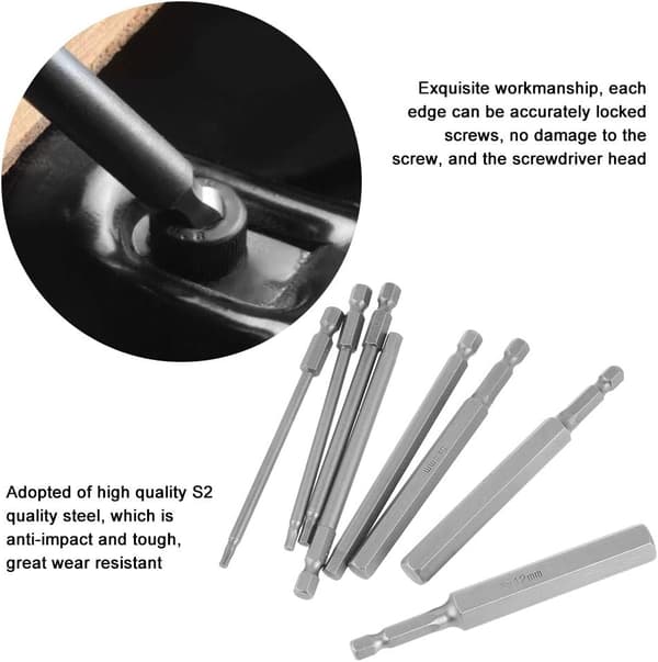 8 stk. 100 mm lange Hex Bits 1/4\" Magnetisk Hex Driver Bit Sæt 2.5-12m