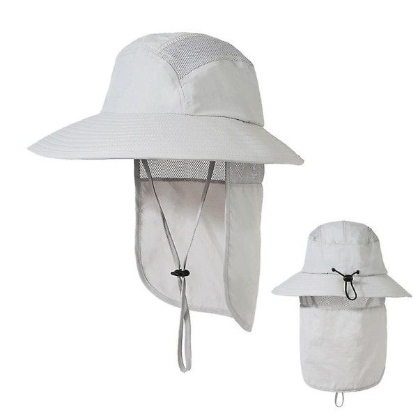 Upf 50+ cap miesten naisten leveälierinen kalastushattu cover hengittävä aurinkohattu (vaaleanharmaa)