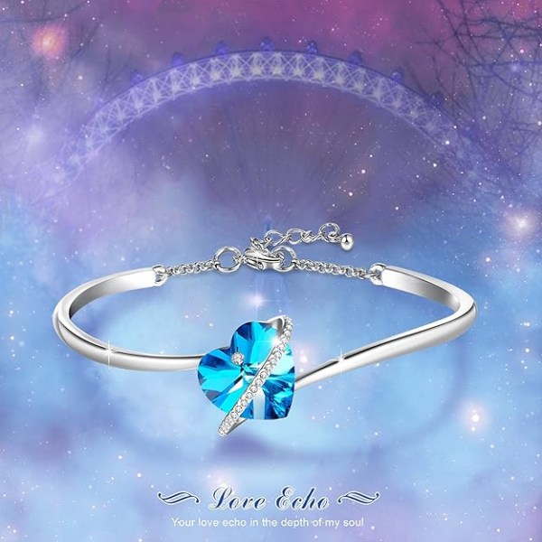 Damarmband Silverpläterat justerbart hjärta Smyckesarmband för kvinnor med blå rosa kristall Idealiska smycken Födelsedagsfrupresent till hennes mammavän
