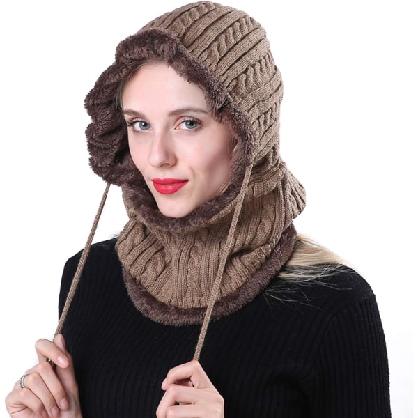 Thermal Fleece strikket Balaclava Beanie 2 i 1 hættetørklæde hat W