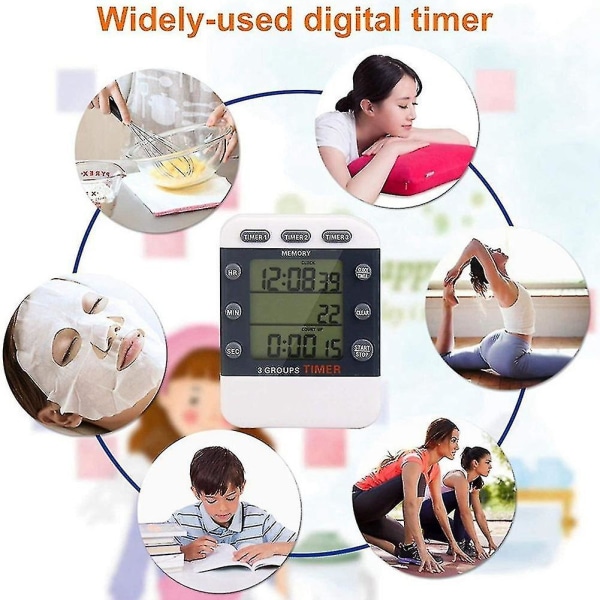 Digital Timer 100 timmars trippel nedräkning/uppräkning klocktimer kökstimerdigital Timer 100 timmars trippel nedräkning/uppräkning klocktimer kökstimer