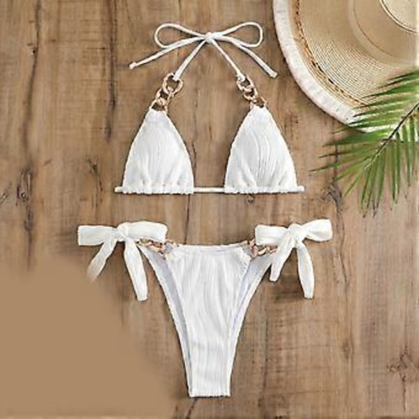 2-osainen bikinisetti naisille, narullinen uimapuku, kolmiobikinit, toppi ja stringit, seksikäs kolmiobikinisetti, harmaa S Gray S