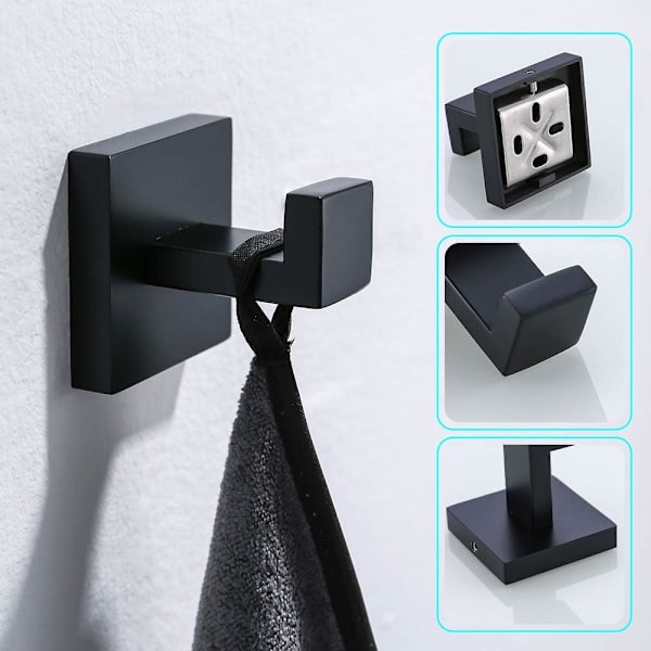 Klädhängare för badrum, väggkrok i rostfritt stål för handdukar/rockar, 2-pack
