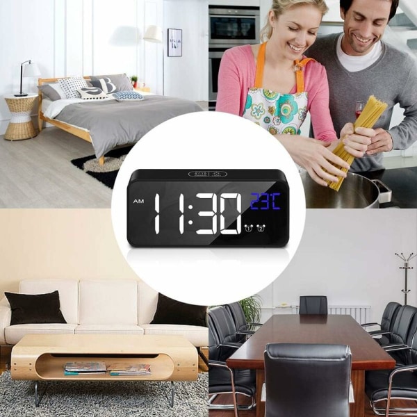 LED Digital Väckarklocka, Elektronisk Väckarklocka med Temperaturstyrd Display Valfria Larm Ljud, för Sovrum, Kontor