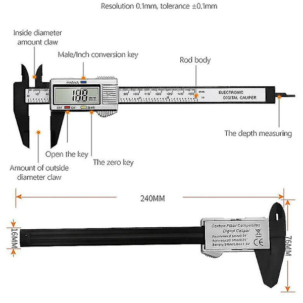 Elektronisk Digital Skjutmått Elektroniskt Nonie Skjutmått 150mm 0,1mm Skjutmått Mikrometer Digital Linjal Mätverktyg Plast