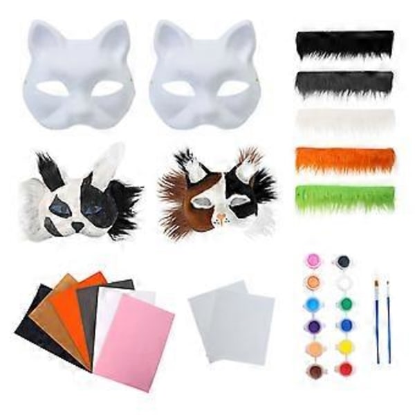 Rävmaskset Halloweenfestmask Handmålad kattmask med päls Omålad halvmask Djurmask Djurmaskset Grå Gray