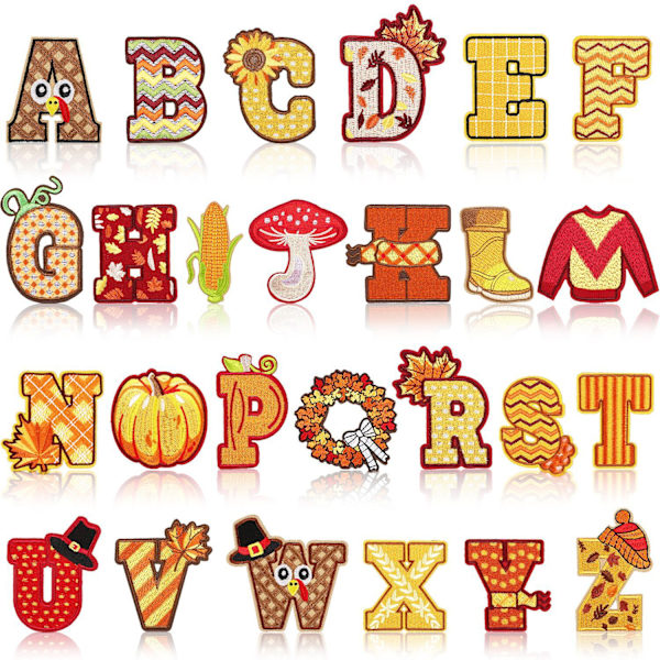 26 stk. Orange Collection Alphabet stryge-på broderede badges p