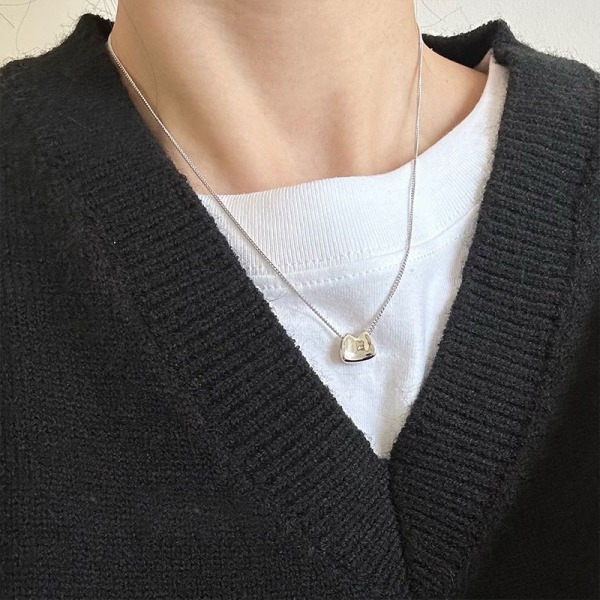 Halsband litet pendel i 925 sterlingsilver enkel konkav konvex seiko kedja dragsko 2 silverfärgad N0227G