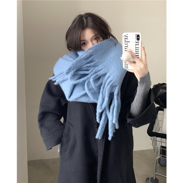 Tassel plush solid color knitted scarf 40x200cm