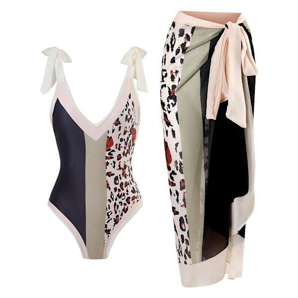 Dame En-delt Bikini Badetøj Med Badetøj Strandkjole Y16（XL Leopard）