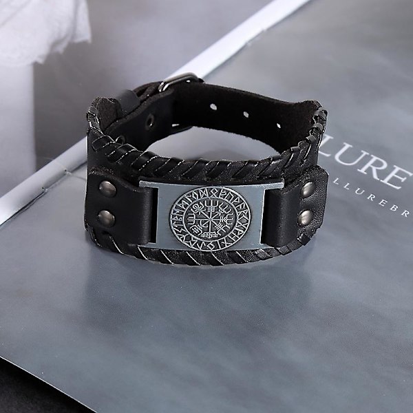 Brun Viking Armbånd Justerbar Mansjett Armring Håndleddsbånd Med Vegvisir Kompass Norse Amulet Keltisk Pagansk Smykker（A）