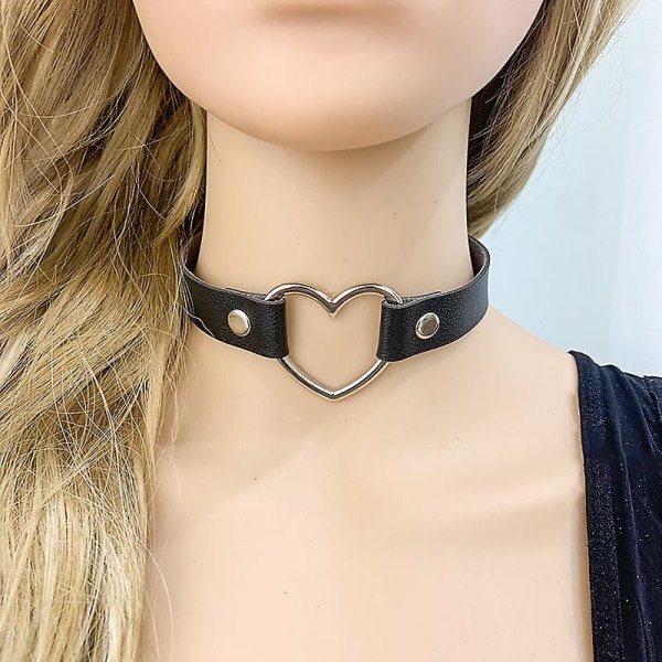 Kvinnor konstläder gotisk Punk Choker krage hjärta halsband smycken