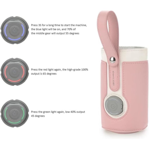 (rosa) USB -flaska termostatisk värmare med tre nivåer justering