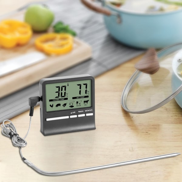 1PCS Digital Kitchen Thermometer with Probe Large LCD Display Timer and Preset Temperature Thermometers for Baking Barbecue and Meat