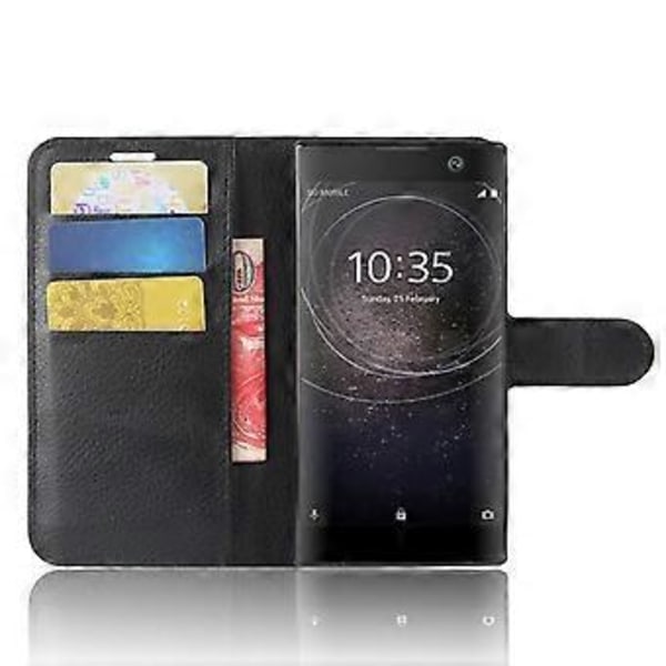 Litchi Tekstur PU Læder Wallet Stand Case til Sony Xperia XA2 - Sort Black