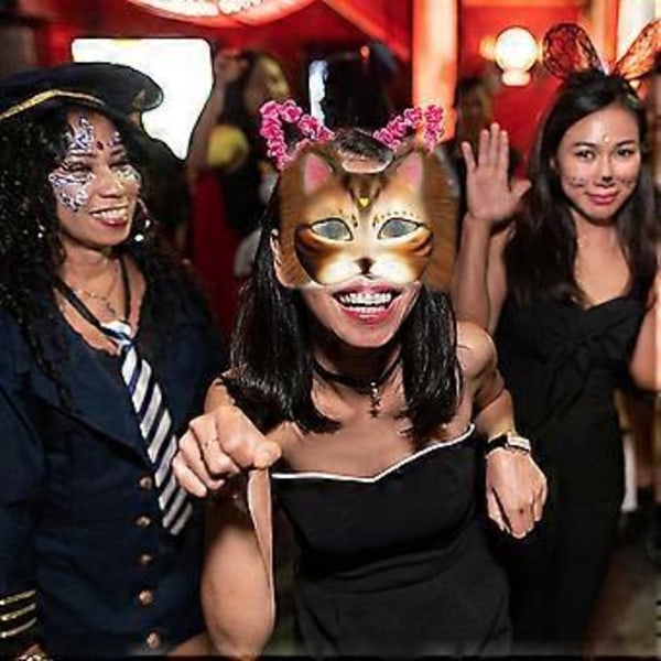 Kattmask Halloweenfestmask Handmålad kattmask med plyschtyg Blank mask Djurmask Djurmaskset Set 6