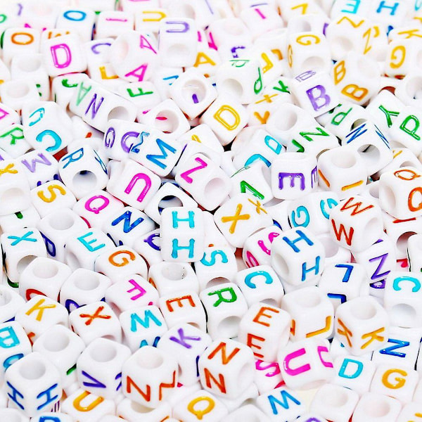 500 stk. bogstavperler, plastbogstaver, enkeltbogstavperler til kortfremstilling, smykkefremstilling, A-Z, terningperler, størrelse 6*6mm