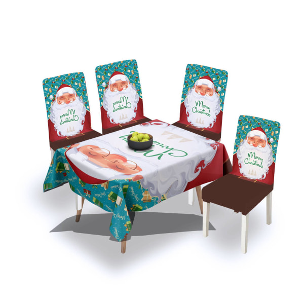 Julbord och stolsöverdrag i tomtestil med elast