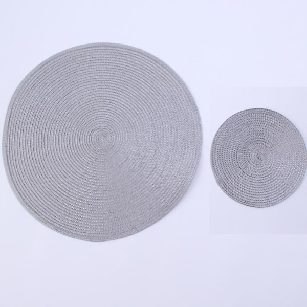 2 stk Runde Vevde Plassmatter Moderne Pp Spisebord Matte Disk Pads 18CM Sølvgrå