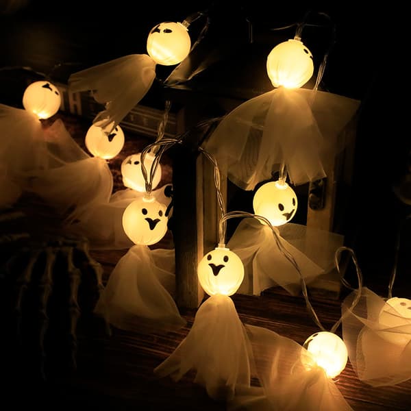 Halloween Ghost String Lights - 6ft 40stk LED Lace Ghost Wall Dekor