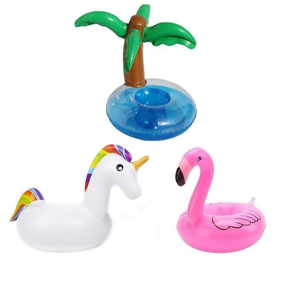 Oppblåsbar drikkeholder Tegneserie Oppblåsbar flaskeholder Badeleke Bassengbrikke for øl Drikker Juice（3PCS A）